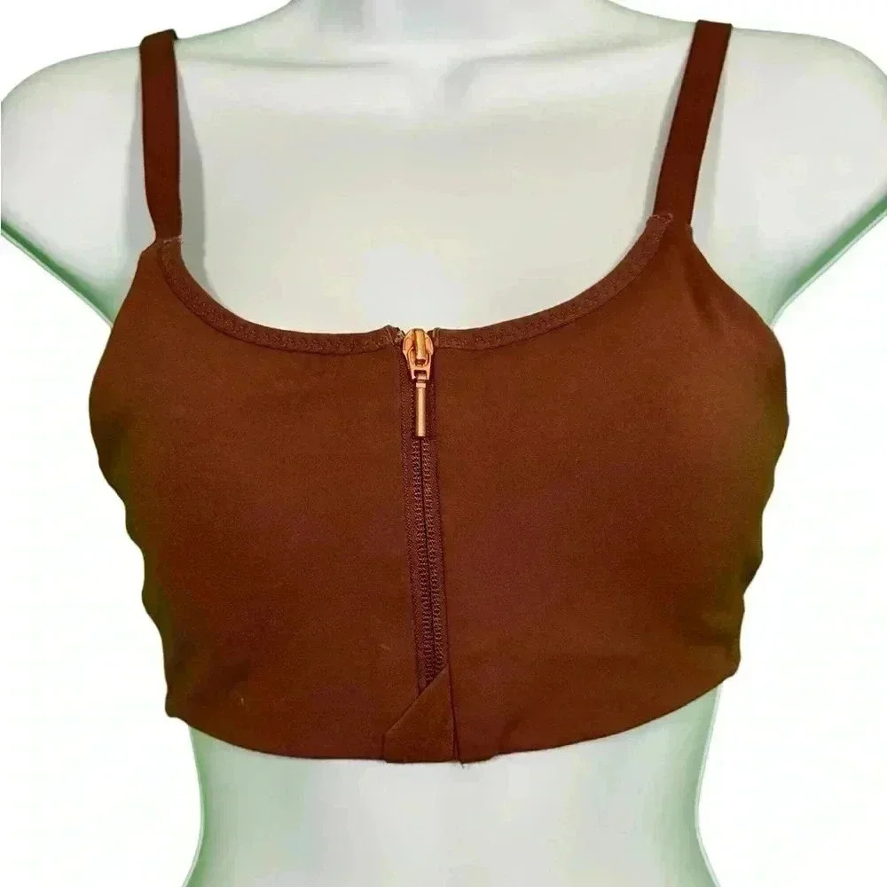 Athleta Empower Daily Sport Bra XS Brown Zip Front Adjustable Back